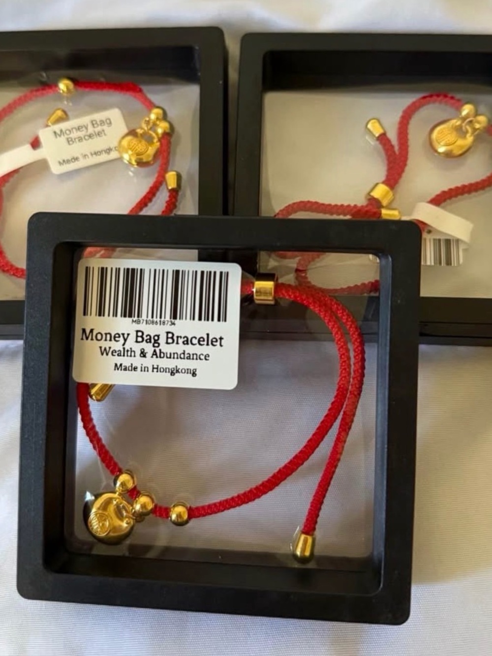 Money Bag Bracelet - Gold Charm on Red Cord - Wealth & Abundance